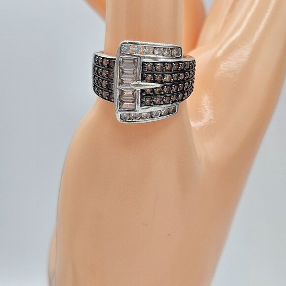 Ross Simmons Sterling Silver Buckle Ring With Black Clear CZ Stones Size 8.5 - Picture 2 of 9